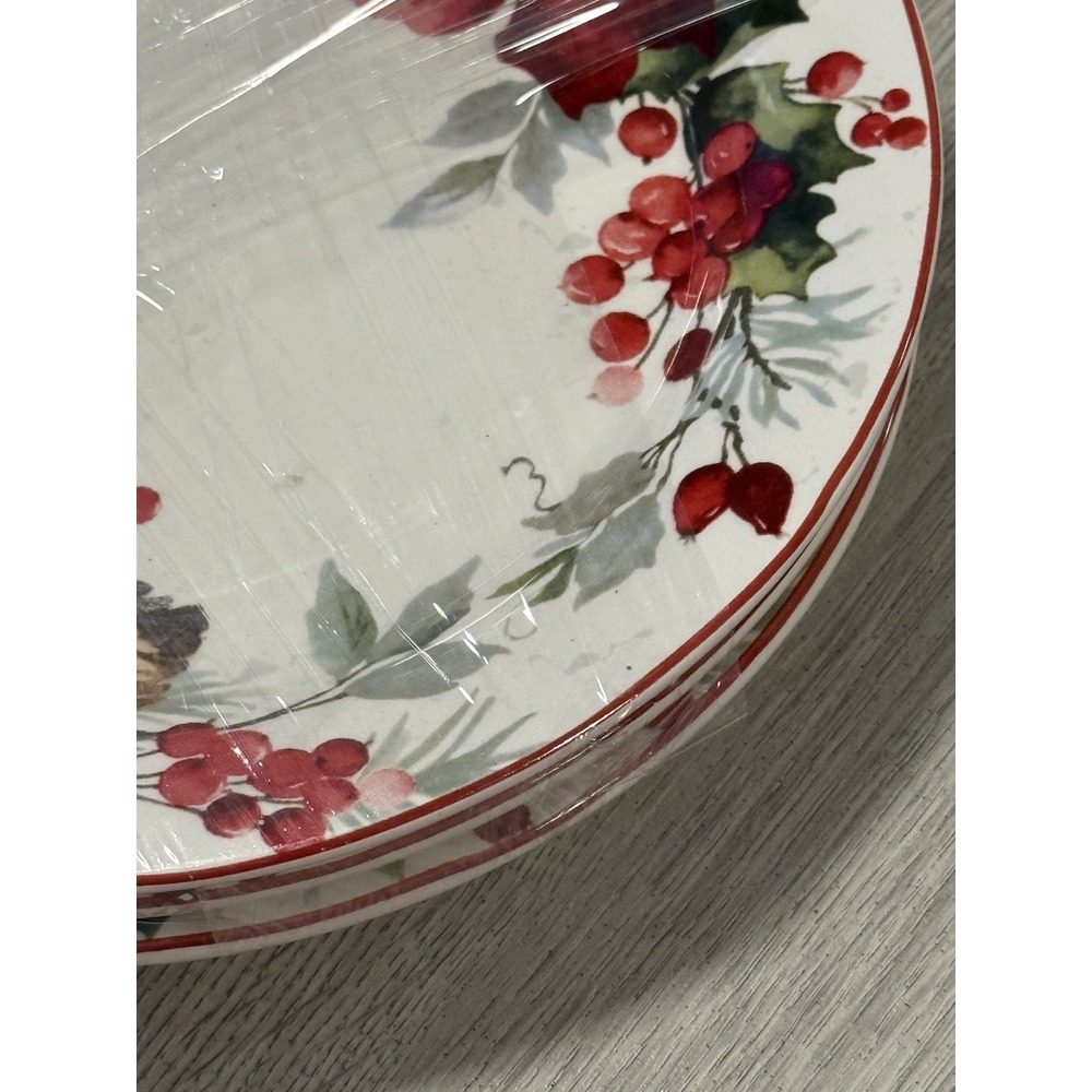 Pier 1 Berry Christmas Salad Plates 9" Discontinued Poinsettia Set Of 3 - Picture 6 of 9